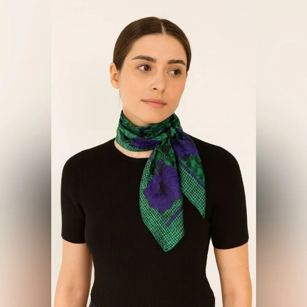 Vintage Christian Dior Paisley Printed Green Scarf